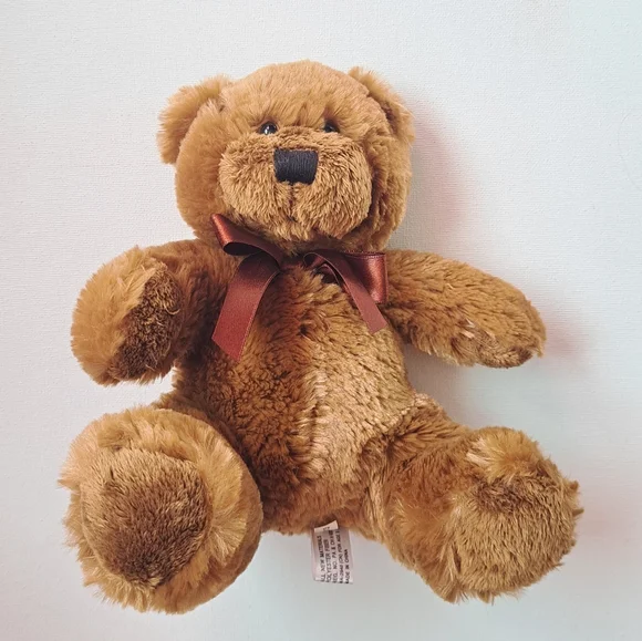 Napco Vintage Cozy Brown Stuffed Bear with Burgundy Ribbon - Picture 8 of 8